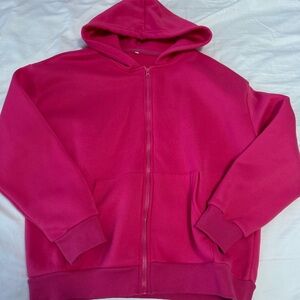 Polyester Hot Pink Hoodie Full Zip Up Size Medium Oversized Preppy Womens